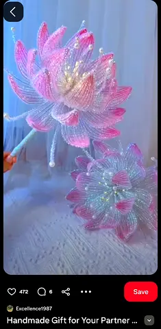 Handmade Beaded Lotus Flower Decorative Piece - Pink
