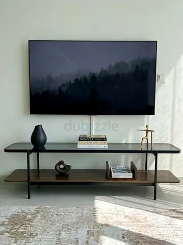 Modern two-tier TV stand/entertainment unit - wood & metal