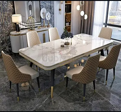 High Quality heavy duty Top marble dinning Table with 6 Chairs Available