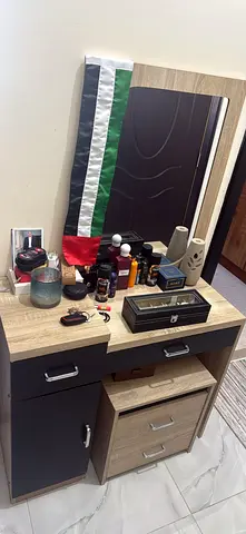 Small Wooden Dressing Table with Drawers - Light Oak & Dark Grey