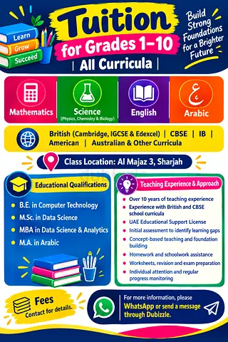Qualified & Licensed Female Tutor | Grades 1–10 | All Curricula (Al Majaz 3)