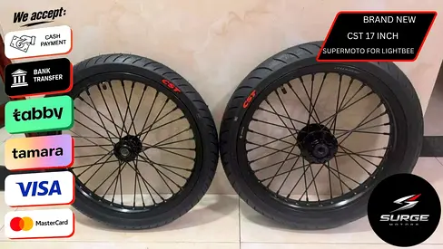 SURRON BRAND NEW 17 INCH LIGHT BEE X FULL BLACK SUPERMOTO SET (CST TYRES)