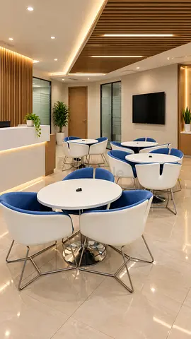 Set of 3 Modern Blue & White Café Chairs with Round Tables