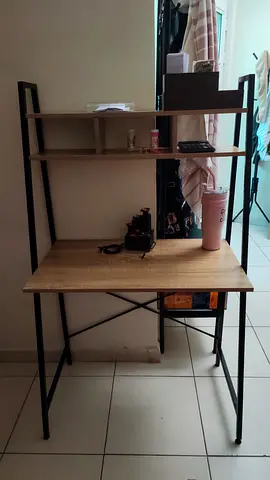 Compact wooden study desk with shelf - good condition