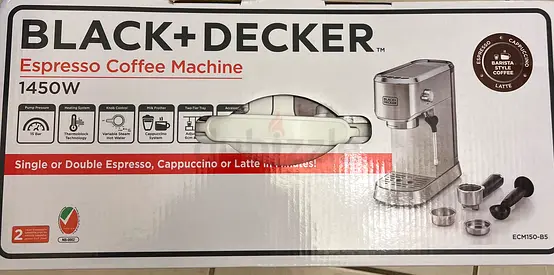 BLACK+DECKER Espresso Coffee Machine 1450W — Single/Double Espresso, Cappuccino, Latte