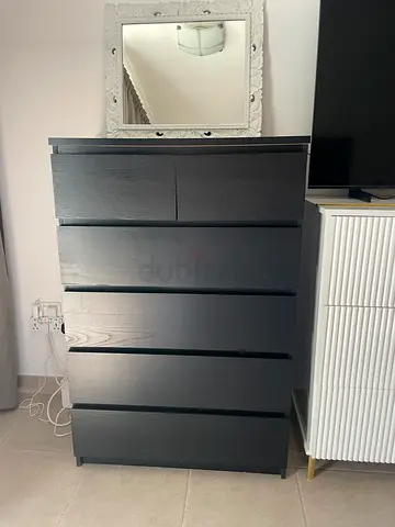 IKEA MALM style 6-drawer black chest - good condition brown