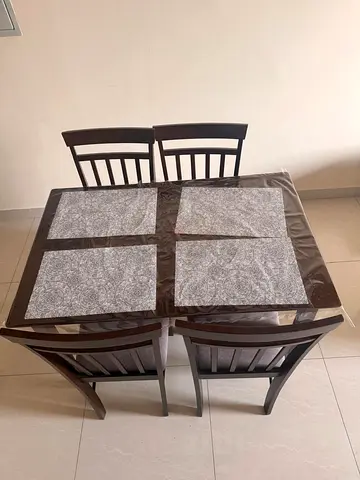 Wooden 4-Seater Dining Table with Chairs — Good Condition