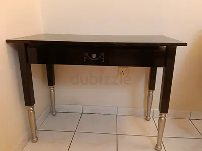 Solid wood console table with single drawer — dark brown finish