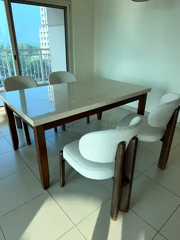 Marble Top Solid Wood Dining Table with Four Chairs