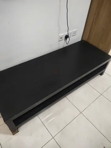 Simple low TV unit / entertainment console in dark walnut - used