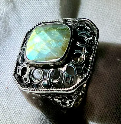 Sterling Silver Men's Ring with Square Labradorite Center