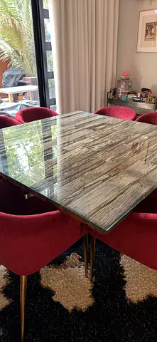 Stunning solid wood Marina Home dining table with glass top — Excellent condition