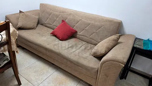 3-Seater Beige Fabric Sofa — Good Condition