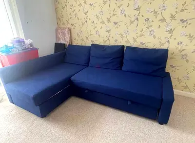 Blue L-shaped 3-seater Sofa with Chaise - Good Condition