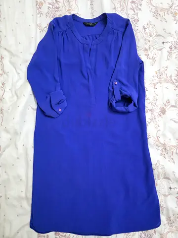 Blue knee-length women's tunic dress, roll-up sleeves - good condition from Dorothy perkins brand