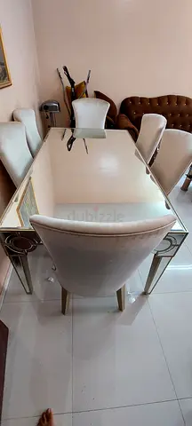Home Centre Cream glass-top dining table