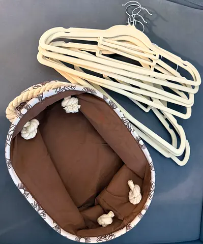 Small Fabric Storage Basket + Clothes Hangers