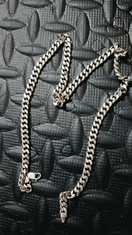 Sterling-style Cuban Link Chain Necklace and Bracelet Set - Pre-owned