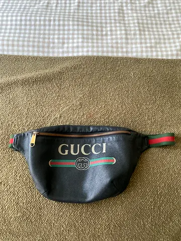 Gucci-style black leather belt bag / waist pouch (pre-owned)