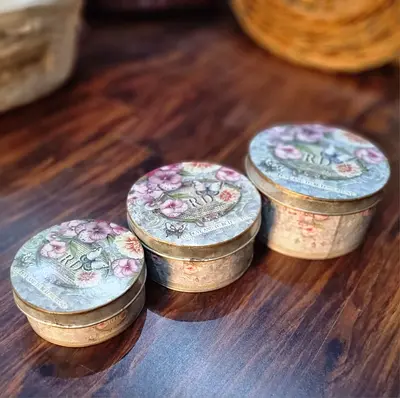 BRAND NEW Set of 3 Round Nesting Boxes (Tins) Almarjan Home Collection