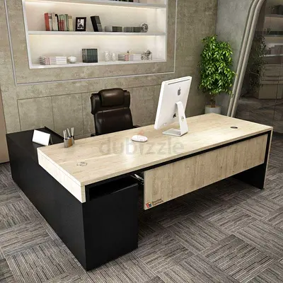 Modern Executive Office Desk with Return - Wooden & Black Finish