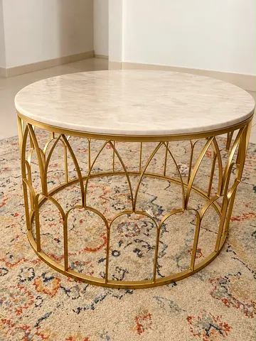 Round Marble Top Coffee Table with Gold Metal Base