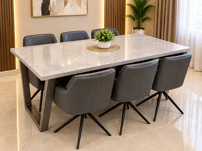 dining table with 6 grey swivel chairs - modern set