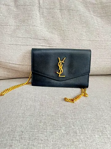 Yves Saint Laurent (YSL) black leather chain wallet/mini bag (authentic)