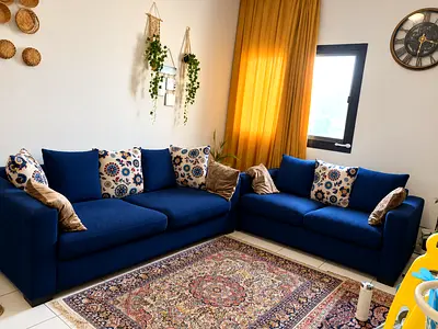 Blue 3-seater and 2-seater Sofa Set with Cushions - Excellent Condition
