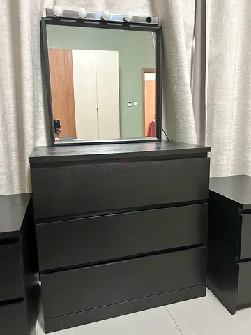 Dressing table set with lights. IKEA MALM Dressing Table with Mirror - Black/Brown