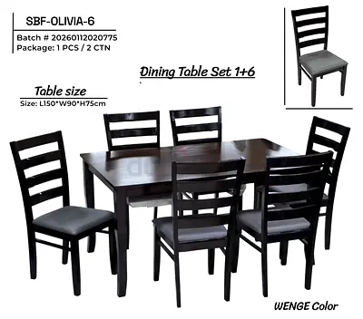 Dining table set 1+6 in wenge finish (L150 x W90 x H75cm)