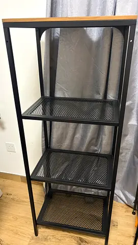 IKEA FJÄLLBO shelf unit, black metal and solid wood, 51x136 cm