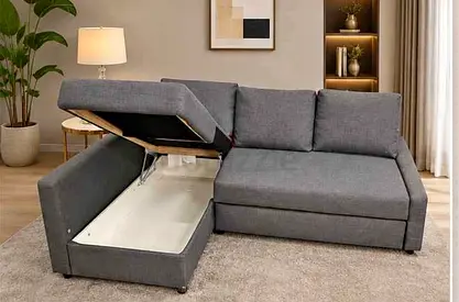 Grey L-shaped Storage Sofa Bed - Compact Corner Sofa with Chaise