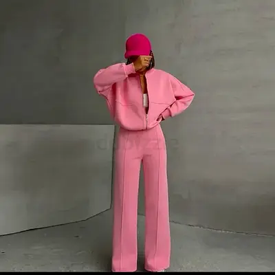Women tracksuit o-neck zipper lose pants