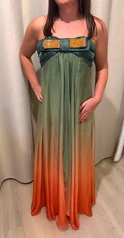 Strapless PROM Ombre Green-Orange Evening Dress with shoulder scarf - size small or XS
