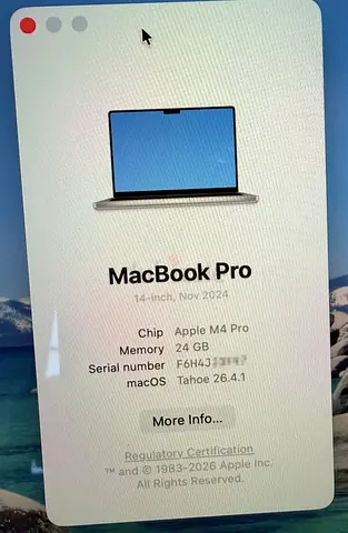Apple Macbook Pro 14 M4 Pro 24GB and 512GB Silver