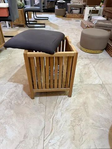 Solid Wood Slatted Ottoman with Removable Cushion