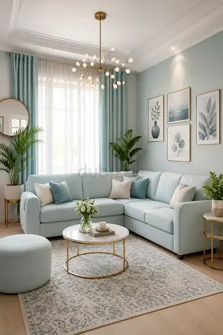 New stylish sky blue Conor sofa set with ottoman