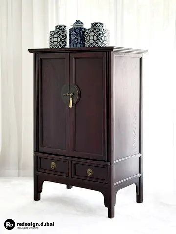 CHINESE ESPRESSO UTILITY CABINET or vintage storage cupboard console table sideboard chest dresser