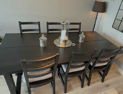 For Sale: 6 Dining Chairs with Seat Cushions – Like New —Chairs and cushions only – Dining table NOT