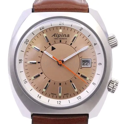 Alpina GMT 1883 Geneve Men's Automatic Watch with Brown Dial & Leather Strap AL555XS4H6