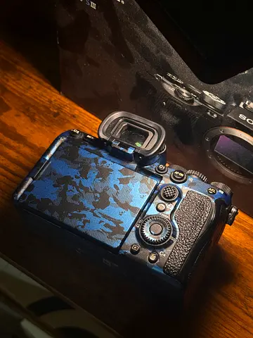 Used Sony A7SIII Mirrorless Camera Body with Blue Camo Skin (Good Condition)