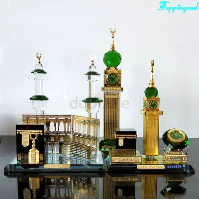 Decorative Islamic Landmark Collectible Set — Kaaba & Clock Tower Models