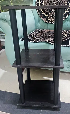 Small black 3-tier wooden side table / display shelf
