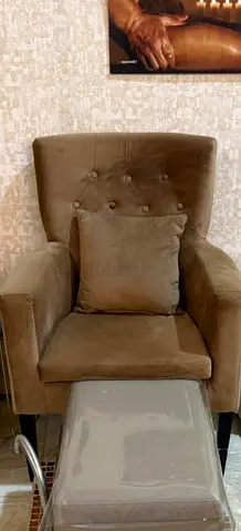 Comfortable Olive Green Velvet Armchair with Cushion