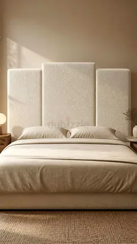 Beige Upholstered King Size Bed with Padded Headboard