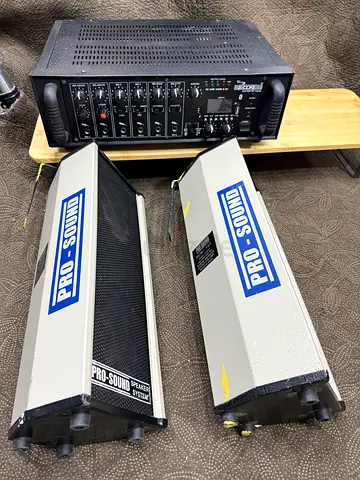5 Core AMP 250W Mixer Amplifier.and (7 pcs ) metal column speakers best for masjid / public address