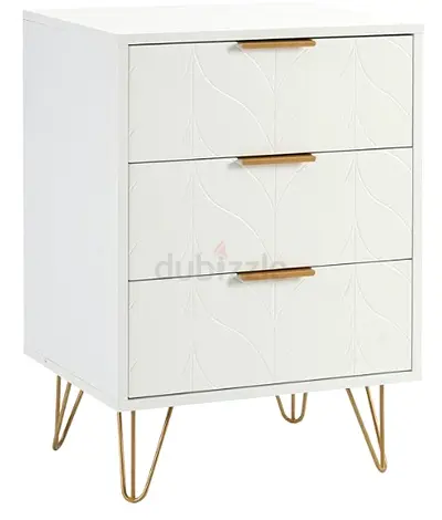 2 x White 3-Drawer Bedside Chest with Gold Legs