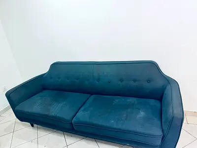 3-seater blue fabric sofa - gently used ,Single teal fabric armchair - good condition