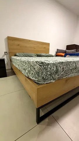 King size wooden bed frame with mattress (Sleepwell Ortho Pro Profiled)
